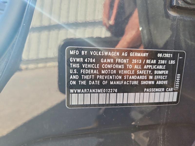 54918926 :رقم المزاد ، WVWAR7AN3ME012276 vin ، 2021 Volkswagen Arteon مزاد بيع