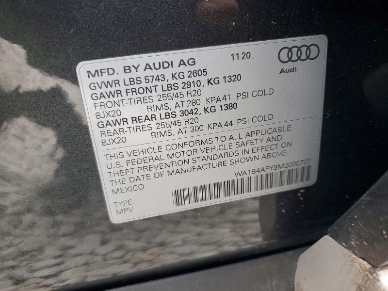 52672186 :رقم المزاد ، WA1B4AFY3M2030727 vin ، 2021 Audi Sq5 مزاد بيع