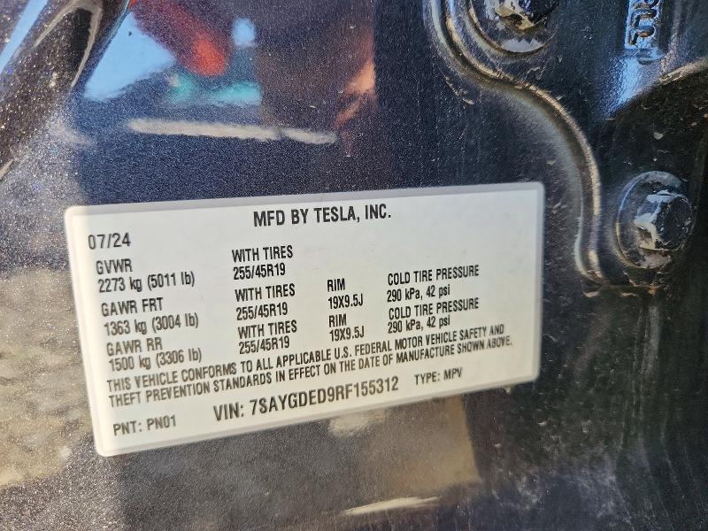 Auction sale of the 2024 Tesla Model Y, vin: 7SAYGDED9RF155312, lot number: 52365616