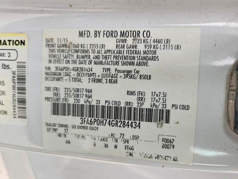 Продажа на аукционе авто 2016 Ford Fusion, vin: 3FA6P0H74GR284434, номер лота: 51696316