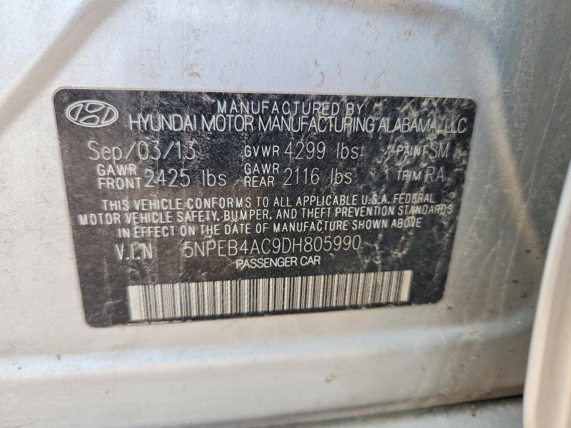 2013 Hyundai Sonata მანქანა იყიდება აუქციონზე, vin: 5NPEB4AC9DH805990, აუქციონის ნომერი: 54900276