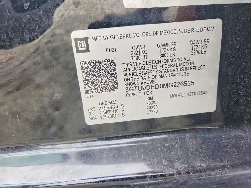 2021 Gmc Sierra მანქანა იყიდება აუქციონზე, vin: 3GTU9DED0MG226535, აუქციონის ნომერი: 54330266