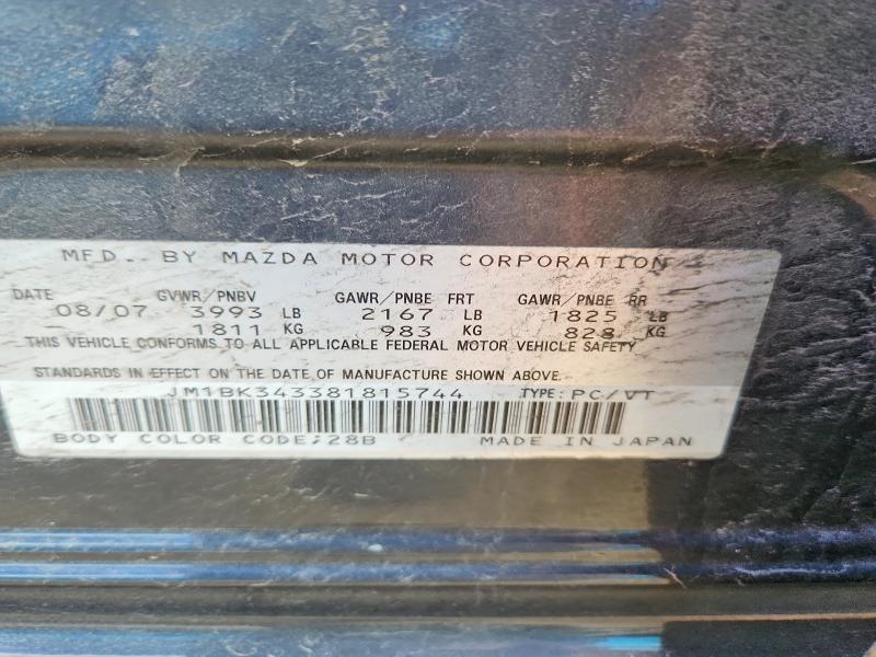 Продаж на аукціоні авто 2008 Mazda 3, vin: JM1BK343381815744, номер лоту: 55244106