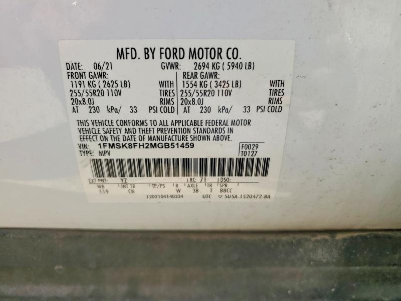 Aukcja sprzedaży 2021 Ford Explorer, vin: 1FMSK8FH2MGB51459, numer aukcji: 53545736