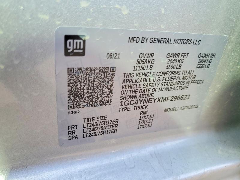 52255316 :رقم المزاد ، 1GC4YNEYXMF296623 vin ، 2021 Chevrolet Silverado مزاد بيع
