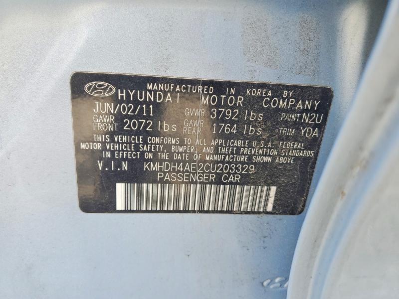 Aukcja sprzedaży 2012 Hyundai Elantra, vin: KMHDH4AE2CU203329, numer aukcji: 52703026