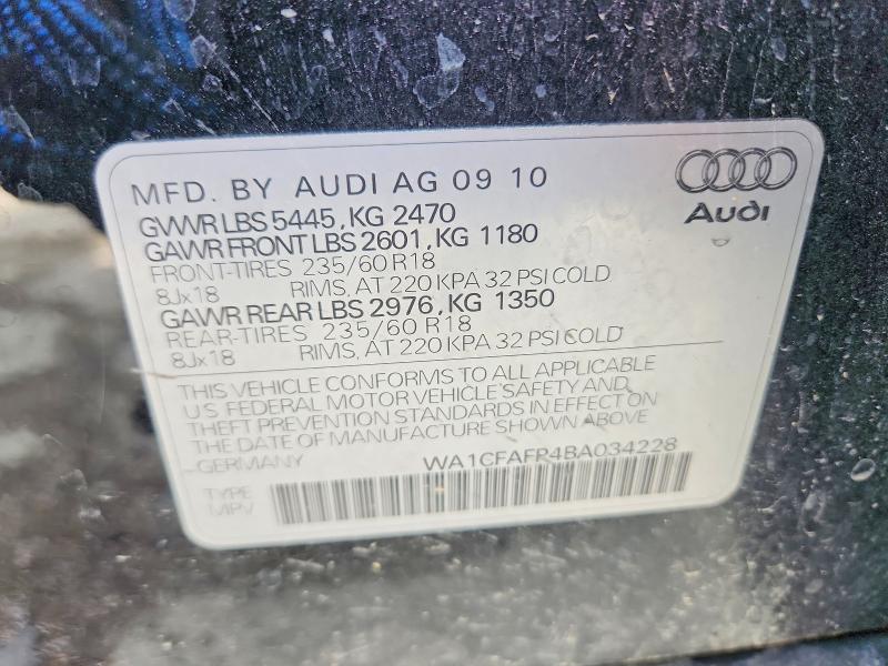 2011 Audi Q5 მანქანა იყიდება აუქციონზე, vin: WA1CFAFP4BA034228, აუქციონის ნომერი: 51776766