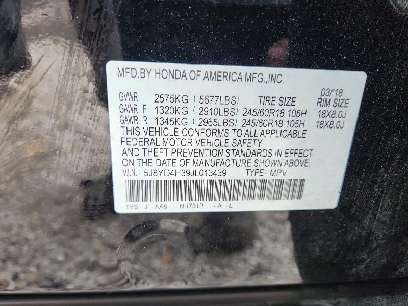 54098106 :رقم المزاد ، 5J8YD4H39JL013439 vin ، 2018 Acura Mdx مزاد بيع