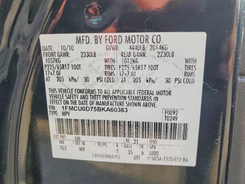 Продаж на аукціоні авто 2011 Ford Escape, vin: 1FMCU0D75BKA60383, номер лоту: 52344496