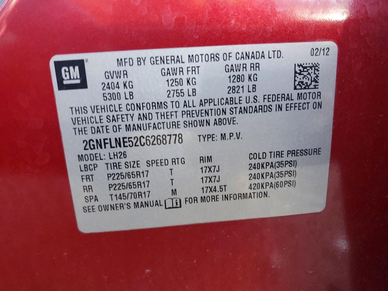 2012 Chevrolet Equinox მანქანა იყიდება აუქციონზე, vin: 2GNFLNE52C6268778, აუქციონის ნომერი: 53281496