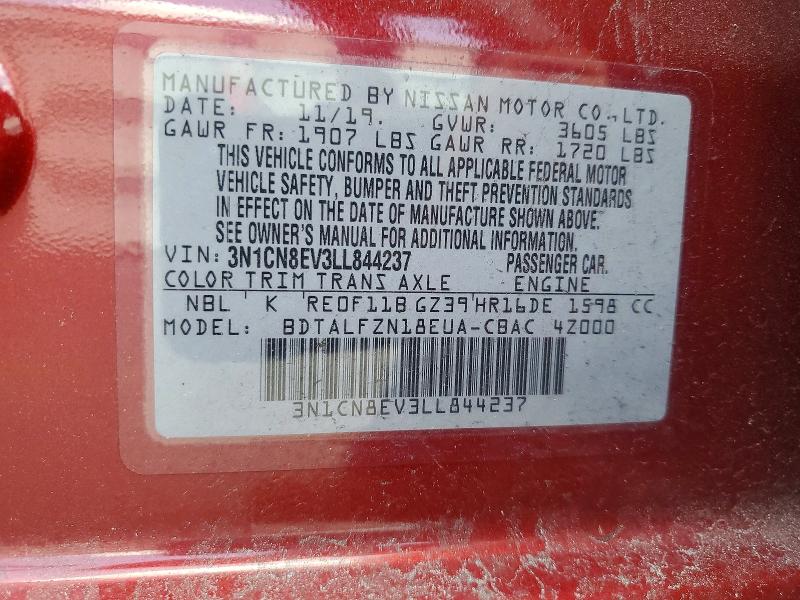 Aukcja sprzedaży 2020 Nissan Versa, vin: 3N1CN8EV3LL844237, numer aukcji: 54873366