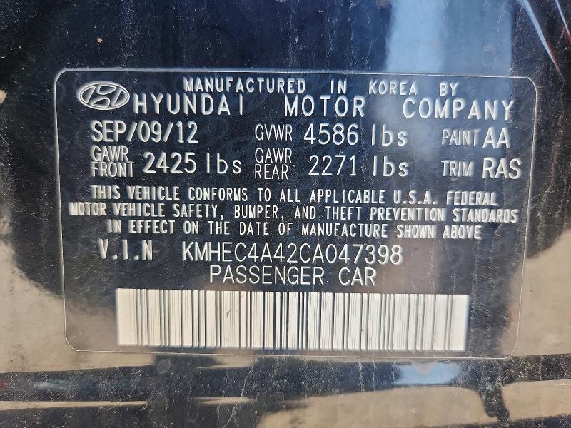 54996866 :رقم المزاد ، KMHEC4A42CA047398 vin ، 2012 Hyundai Sonata مزاد بيع