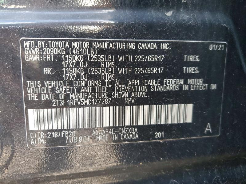 52813396 :رقم المزاد ، 2T3F1RFV5MC177287 vin ، 2021 Toyota Rav4 مزاد بيع