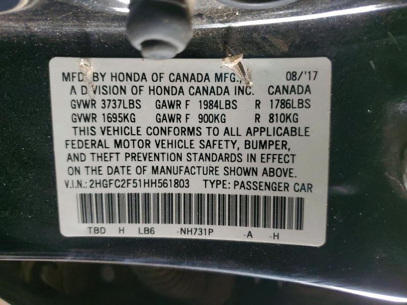 Aukcja sprzedaży 2017 Honda Civic, vin: 2HGFC2F51HH561803, numer aukcji: 52216816
