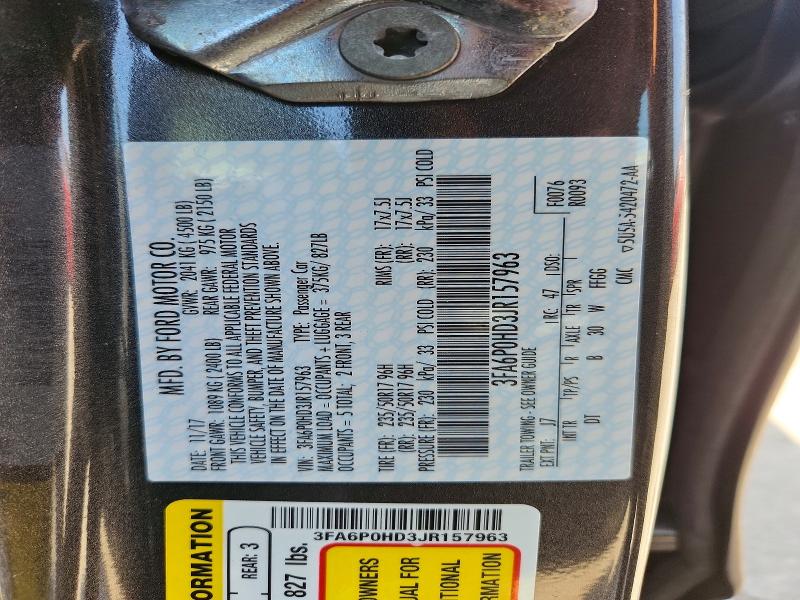 Продаж на аукціоні авто 2018 Ford Fusion, vin: 3FA6P0HD3JR157963, номер лоту: 54048006