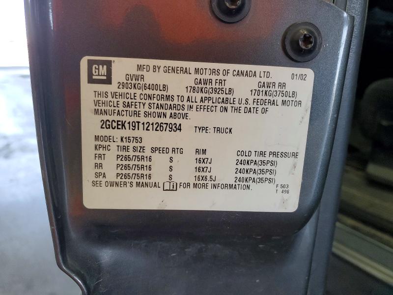 Продаж на аукціоні авто 2002 Chevrolet Silverado, vin: 2GCEK19T121267934, номер лоту: 52855246
