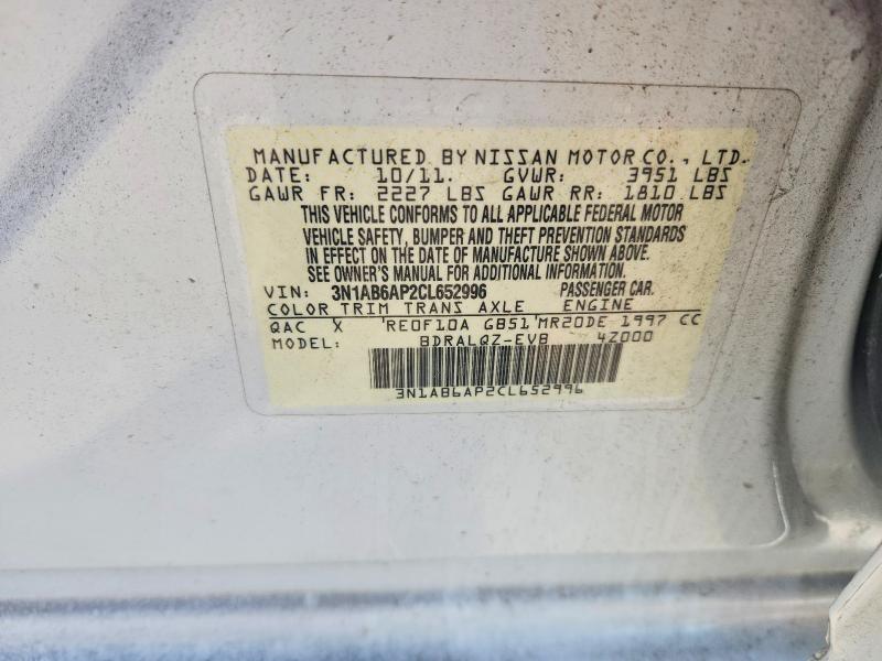 Продажа на аукционе авто 2012 Nissan Sentra, vin: 3N1AB6AP2CL652996, номер лота: 52397296