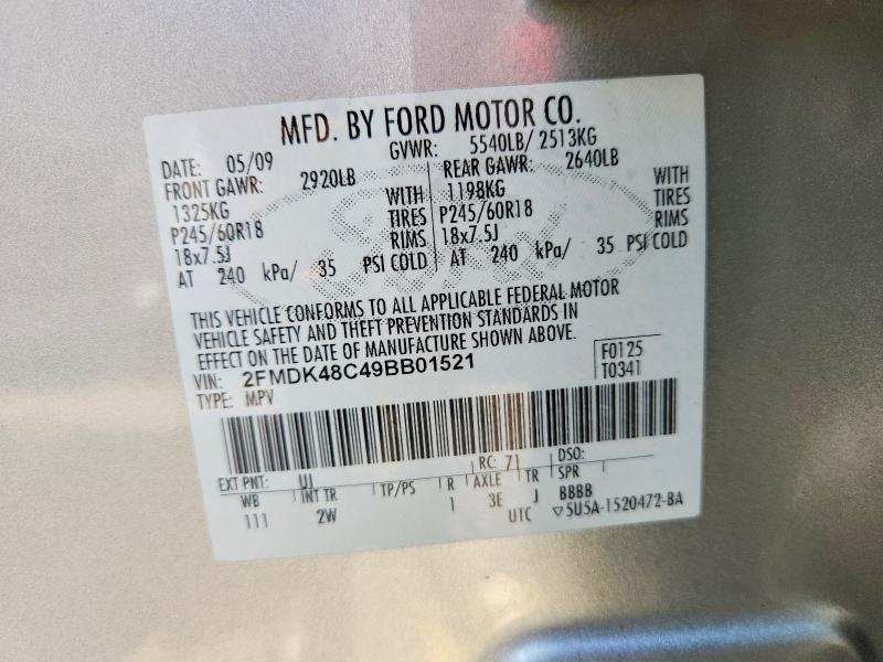 2009 Ford Edge მანქანა იყიდება აუქციონზე, vin: 2FMDK48C49BB01521, აუქციონის ნომერი: 53187776