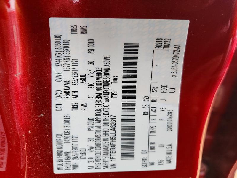 Продажа на аукционе авто 2020 Ford Ranger, vin: 1FTER4FH5LLA82617, номер лота: 53522146