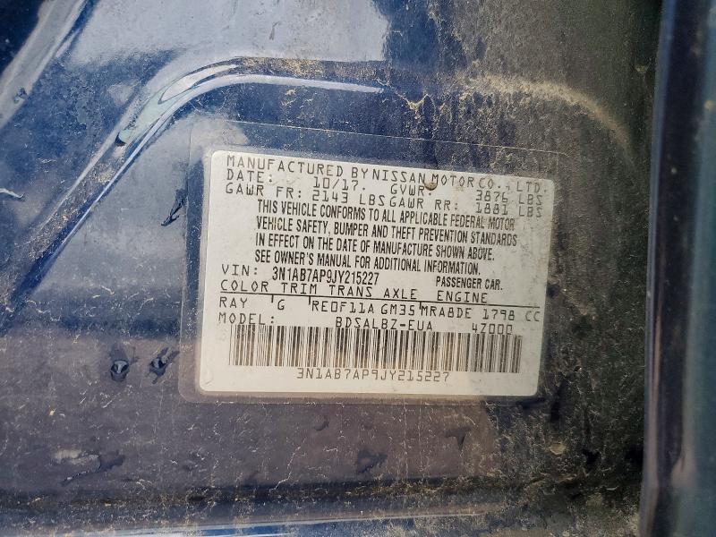 53071056 :رقم المزاد ، 3N1AB7AP9JY215227 vin ، 2018 Nissan Sentra مزاد بيع
