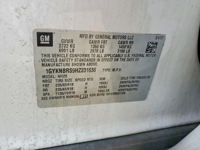 2017 Cadillac Xt5 მანქანა იყიდება აუქციონზე, vin: 1GYKNBRS9HZ231636, აუქციონის ნომერი: 53620196