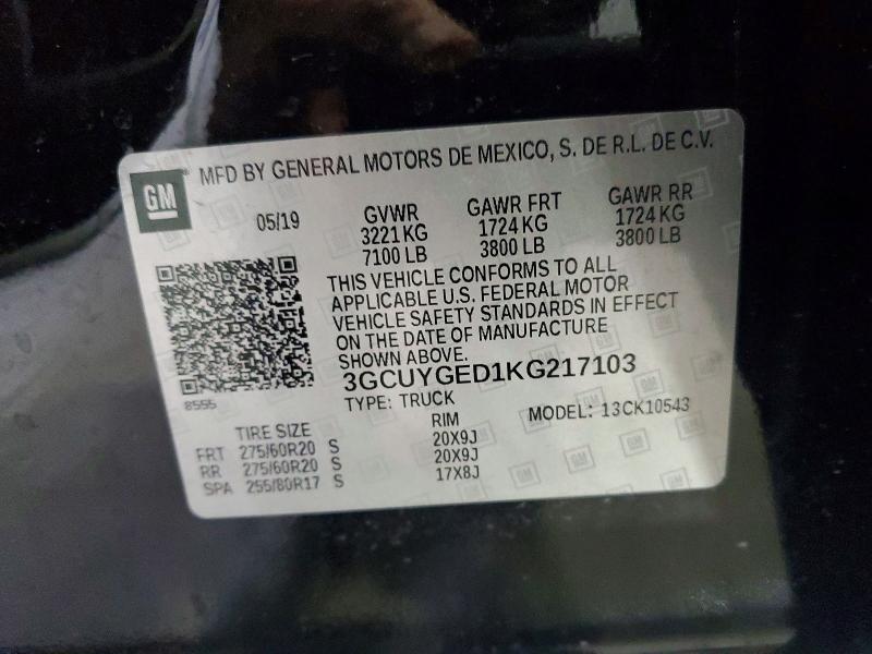 54448346 :رقم المزاد ، 3GCUYGED1KG217103 vin ، 2019 Chevrolet Silverado مزاد بيع