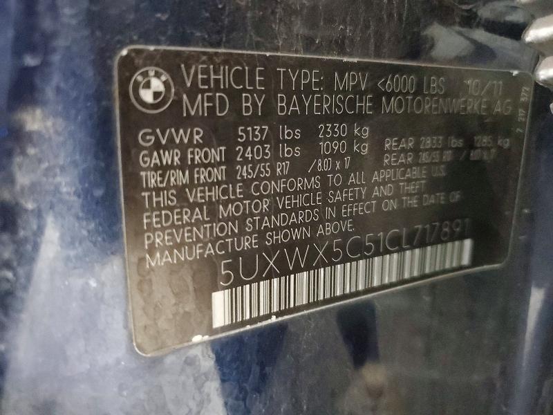 Продажа на аукционе авто 2012 Bmw X3, vin: 5UXWX5C51CL717891, номер лота: 55272656