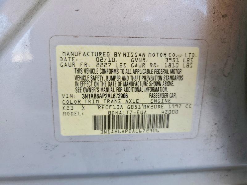 Aukcja sprzedaży 2010 Nissan Sentra, vin: 3N1AB6AP2AL672906, numer aukcji: 53579886