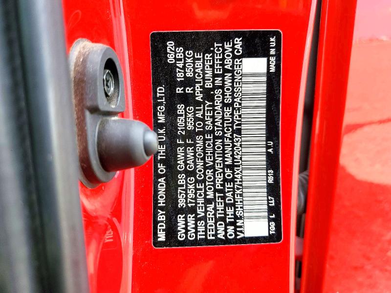 Aukcja sprzedaży 2020 Honda Civic, vin: SHHFK7H4XLU420437, numer aukcji: 55555156