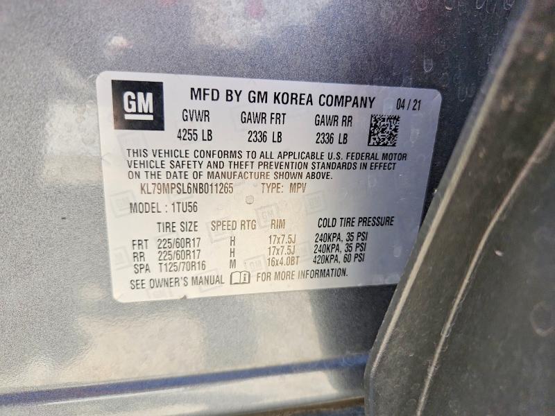 Aukcja sprzedaży 2022 Chevrolet Trailblazer, vin: KL79MPSL6NB011265, numer aukcji: 53340666