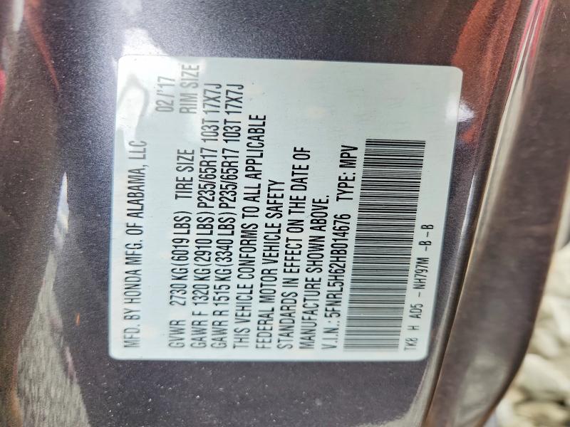 2017 Honda Odyssey მანქანა იყიდება აუქციონზე, vin: 5FNRL5H62HB014676, აუქციონის ნომერი: 53731746