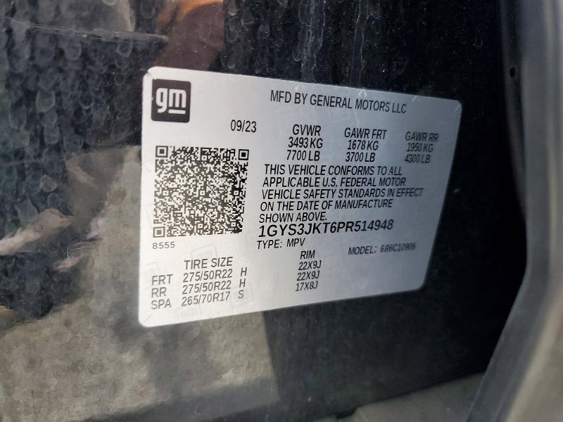 2023 Cadillac Escalade მანქანა იყიდება აუქციონზე, vin: 1GYS3JKT6PR514948, აუქციონის ნომერი: 54301476