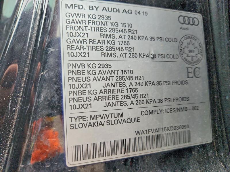 Продажа на аукционе авто 2019 Audi Q8, vin: WA1FVAF15KD036094, номер лота: 53348926