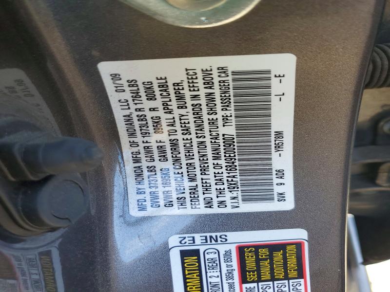 55161946 :رقم المزاد ، 19XFA16849E009007 vin ، 2009 Honda Civic مزاد بيع