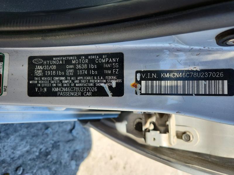 2008 Hyundai Accent მანქანა იყიდება აუქციონზე, vin: KMHCN46C78U237026, აუქციონის ნომერი: 52567646
