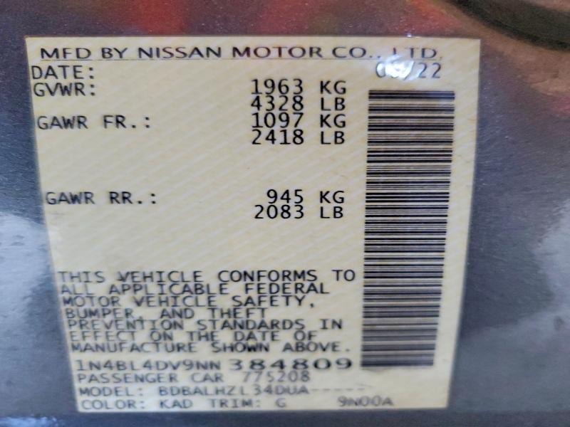 Aukcja sprzedaży 2022 Nissan Altima, vin: 1N4BL4DV9NN384809, numer aukcji: 53732126