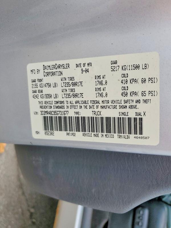 54259096 :رقم المزاد ، 3D3MR48C95G731677 vin ، 2005 Dodge Ram 3500 مزاد بيع