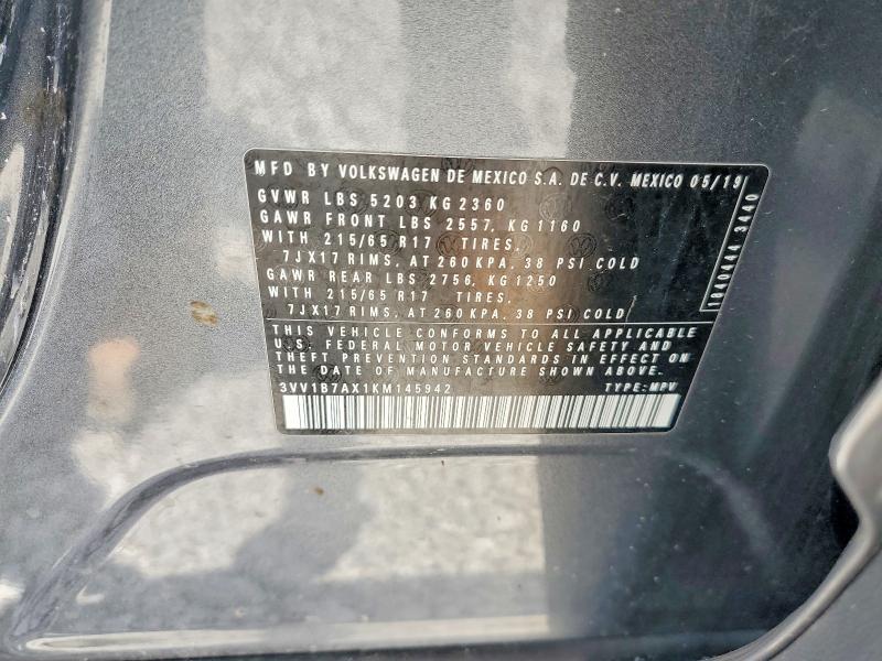 Продаж на аукціоні авто 2019 Volkswagen Tiguan, vin: 3VV1B7AX1KM145942, номер лоту: 53362006