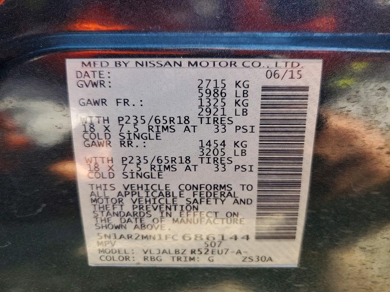 Aukcja sprzedaży 2015 Nissan Pathfinder, vin: 5N1AR2MN1FC686144, numer aukcji: 53434536