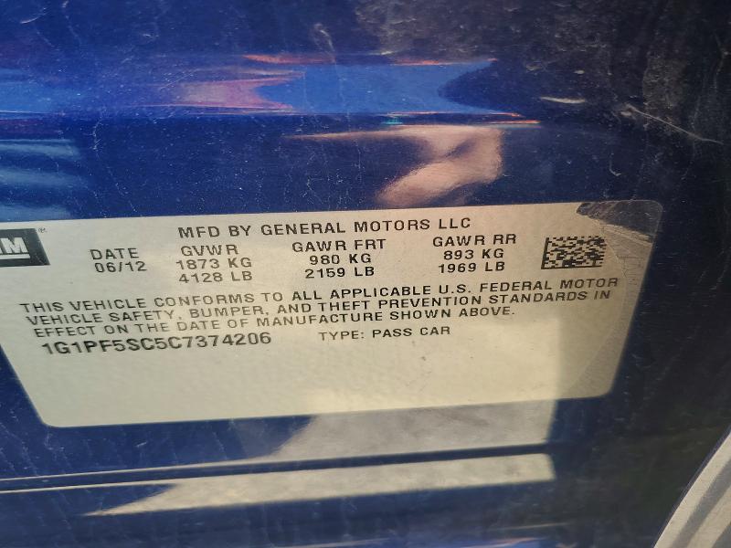52492116 :رقم المزاد ، 1G1PF5SC5C7374206 vin ، 2012 Chevrolet Cruze مزاد بيع