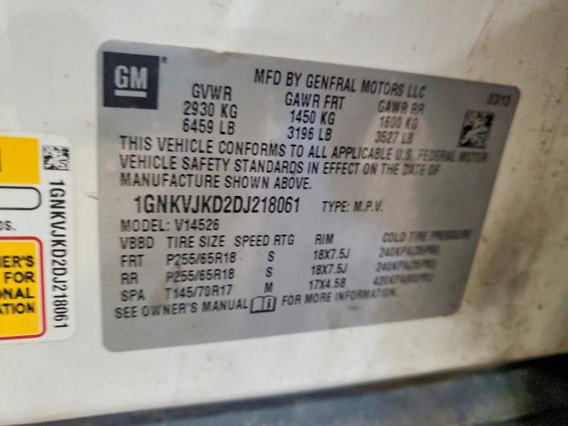 Aukcja sprzedaży 2013 Chevrolet Traverse, vin: 1GNKVJKD2DJ218061, numer aukcji: 54816556