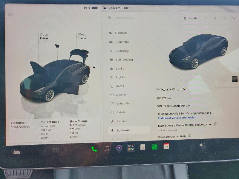 2022 Tesla Model 3 მანქანა იყიდება აუქციონზე, vin: 5YJ3E1EA6NF304044, აუქციონის ნომერი: 55554876