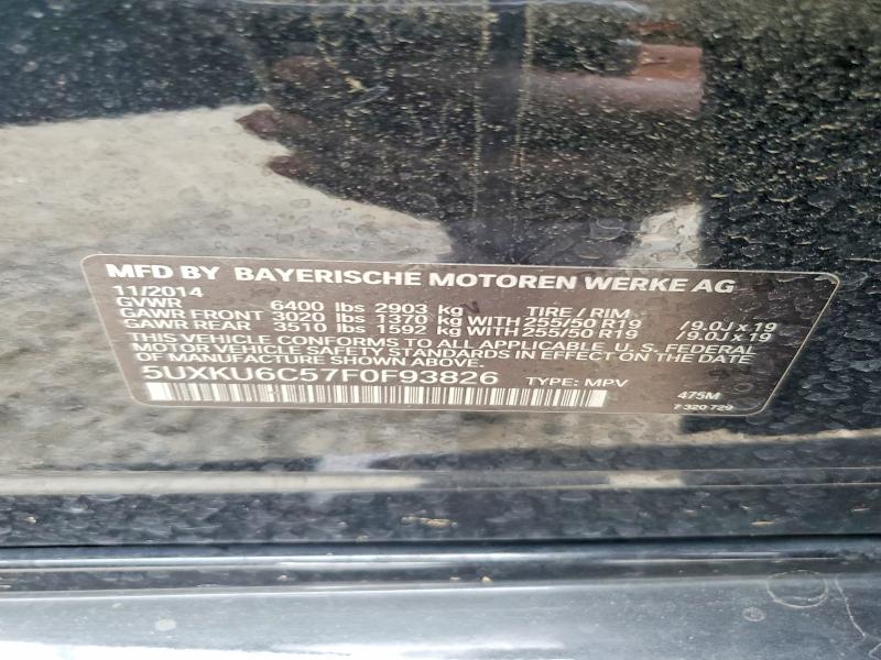 52815626 :رقم المزاد ، 5UXKU6C57F0F93826 vin ، 2015 Bmw X6 مزاد بيع
