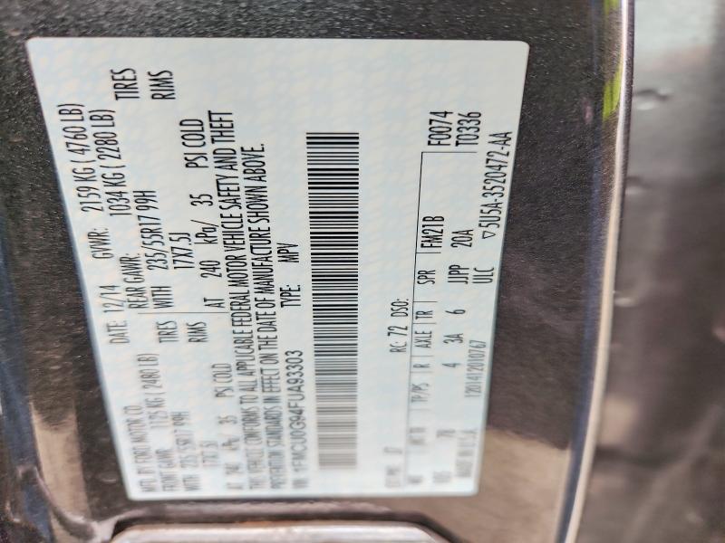 2015 Ford Escape მანქანა იყიდება აუქციონზე, vin: 1FMCU0G94FUA93303, აუქციონის ნომერი: 54014026