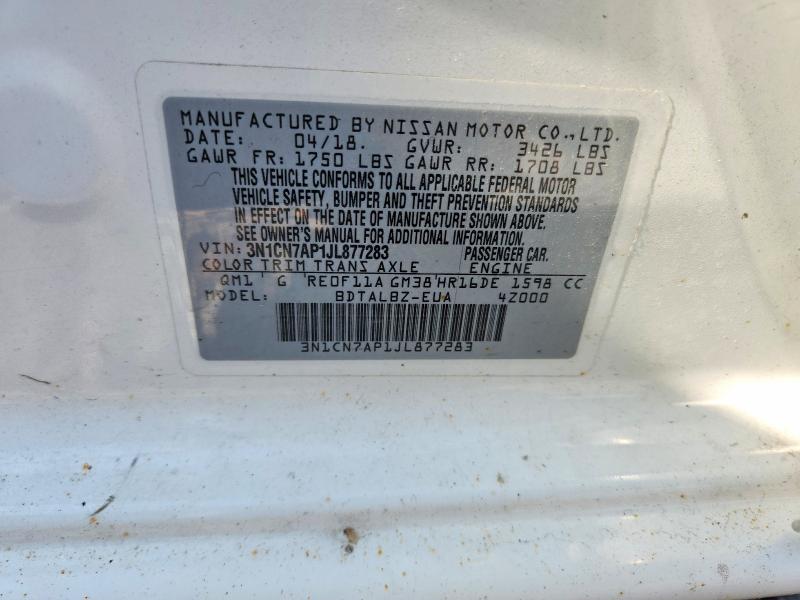 2018 Nissan Versa მანქანა იყიდება აუქციონზე, vin: 3N1CN7AP1JL877283, აუქციონის ნომერი: 55226786