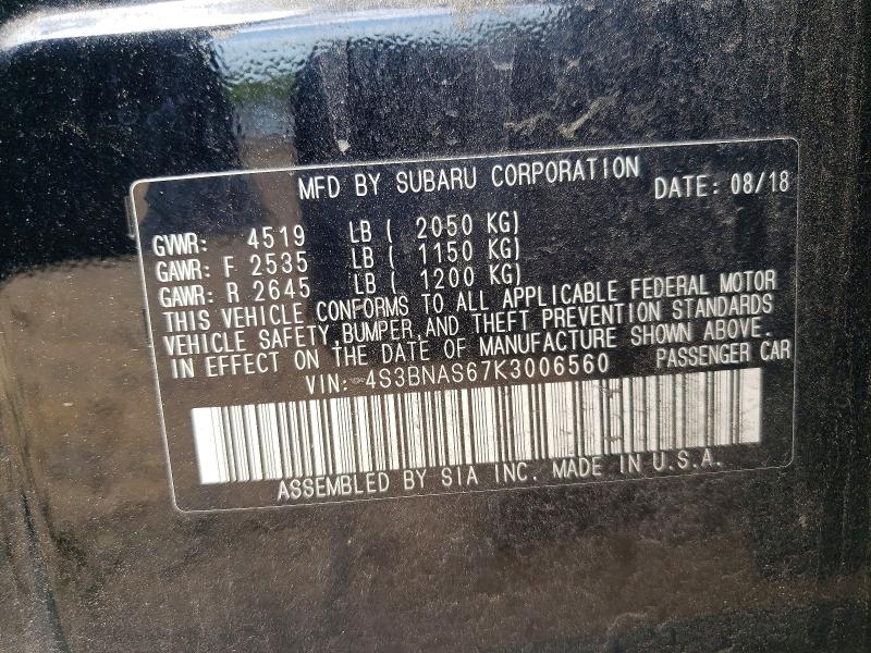 Aukcja sprzedaży 2019 Subaru Legacy, vin: 4S3BNAS67K3006560, numer aukcji: 53262016