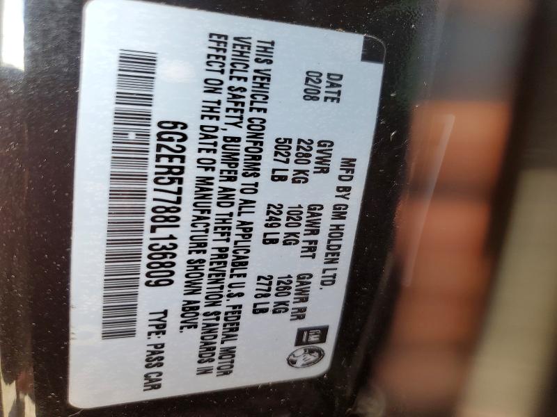 52244696 :رقم المزاد ، 6G2ER57788L136809 vin ، 2008 Pontiac G8 مزاد بيع