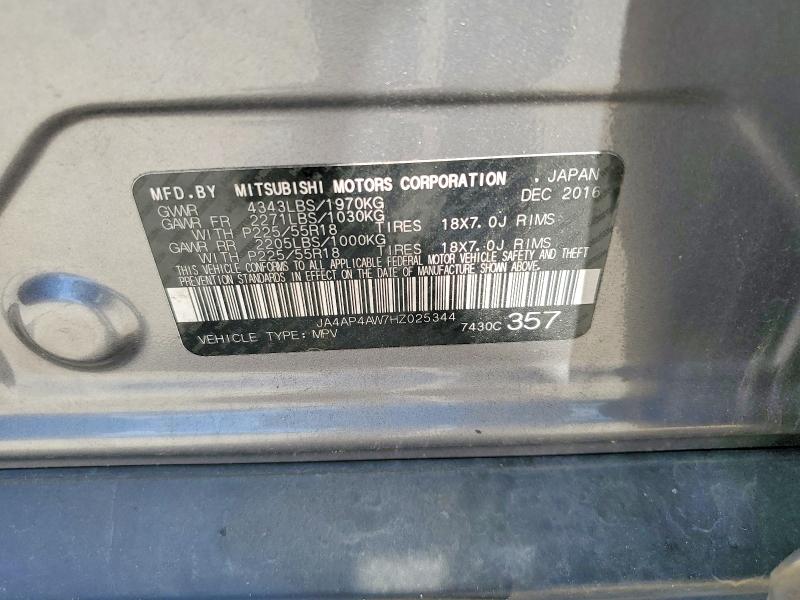 54234896 :رقم المزاد ، JA4AP4AW7HZ025344 vin ، 2017 Mitsubishi Outlander Sport مزاد بيع
