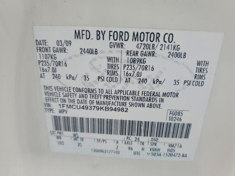 2009 Ford Escape მანქანა იყიდება აუქციონზე, vin: 1FMCU49379KB94982, აუქციონის ნომერი: 55245656