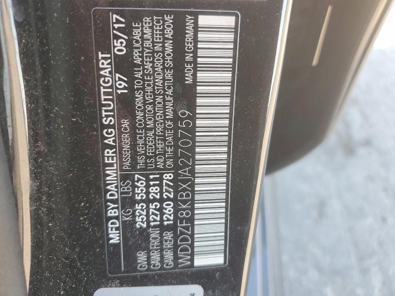 53875486 :رقم المزاد ، WDDZF8KBXJA270759 vin ، 2018 Mercedes-benz E مزاد بيع